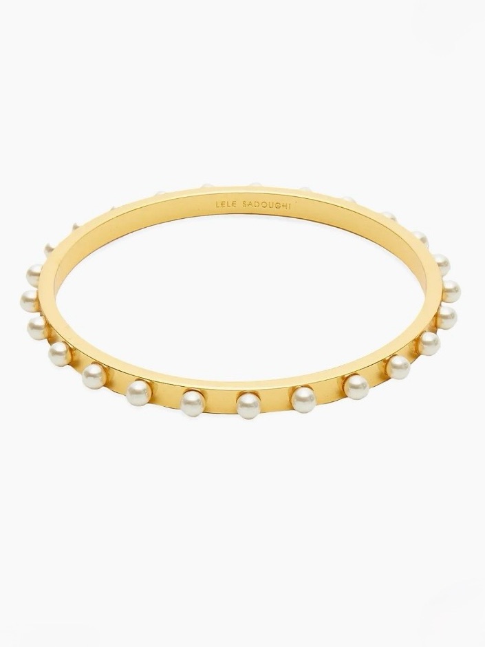 Lele Sadoughi Gold Bangle Bracelet With Acrylic Pearls. Brand New!